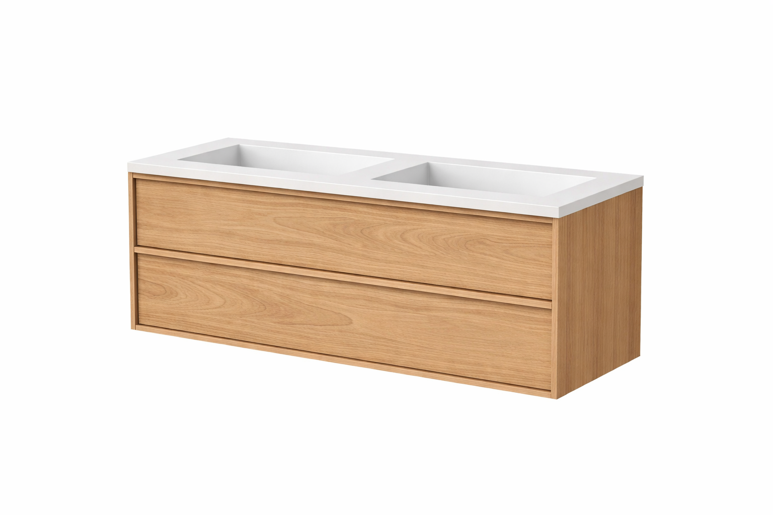 SanoBlu Riva wastafelmeubel 120 cm echt eikenfineer naturel met corian dubbele wastafel 3