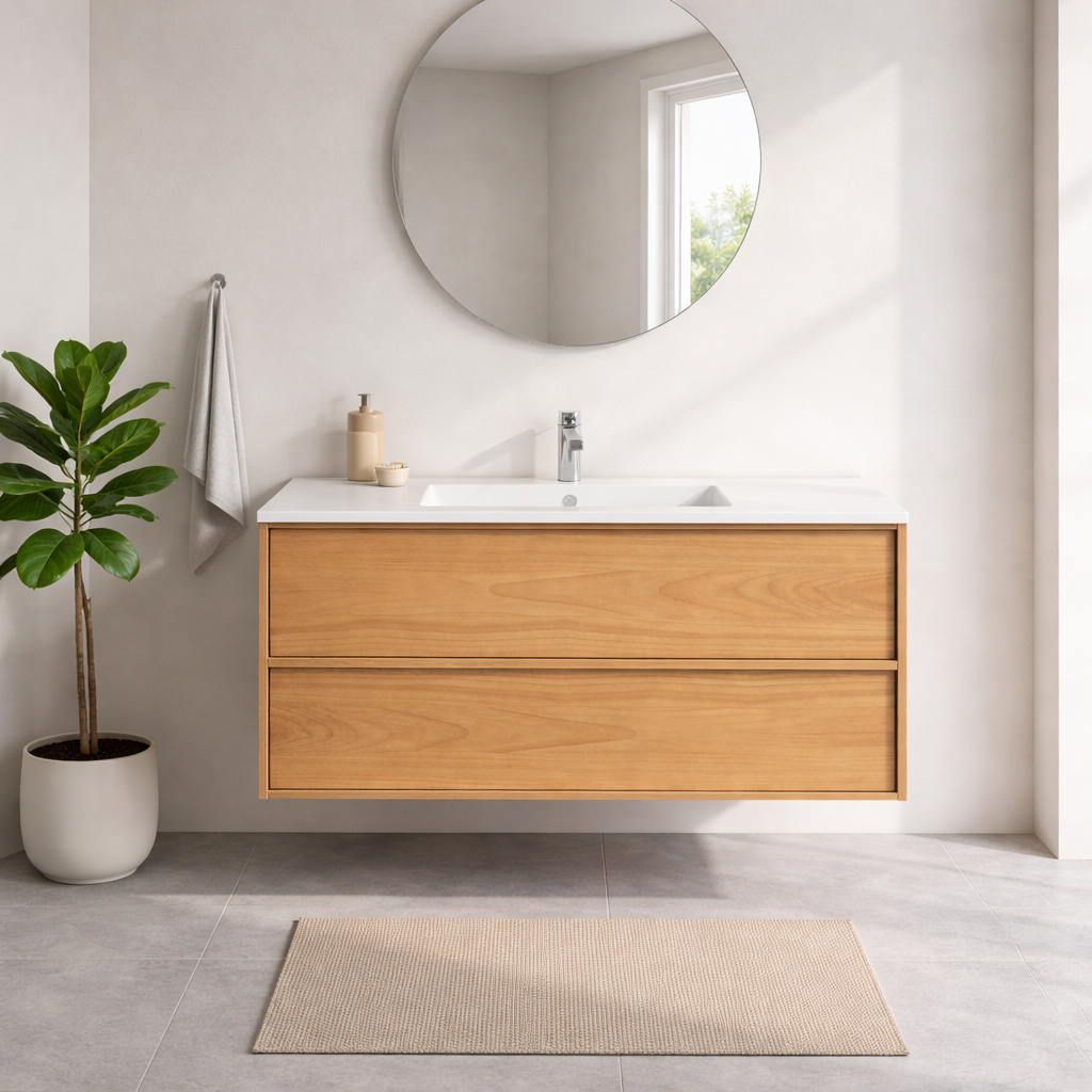 SanoBlu Riva wastafelmeubel 120 cm echt eikenfineer naturel met keramische wastafel