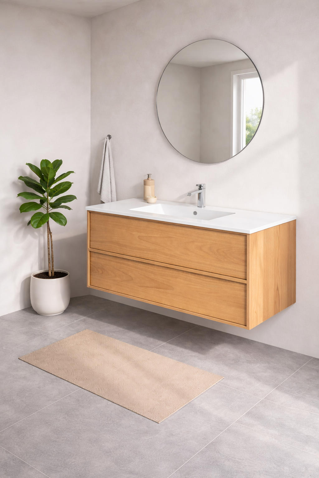 SanoBlu Riva wastafelmeubel 120 cm echt eikenfineer naturel met keramische wastafel