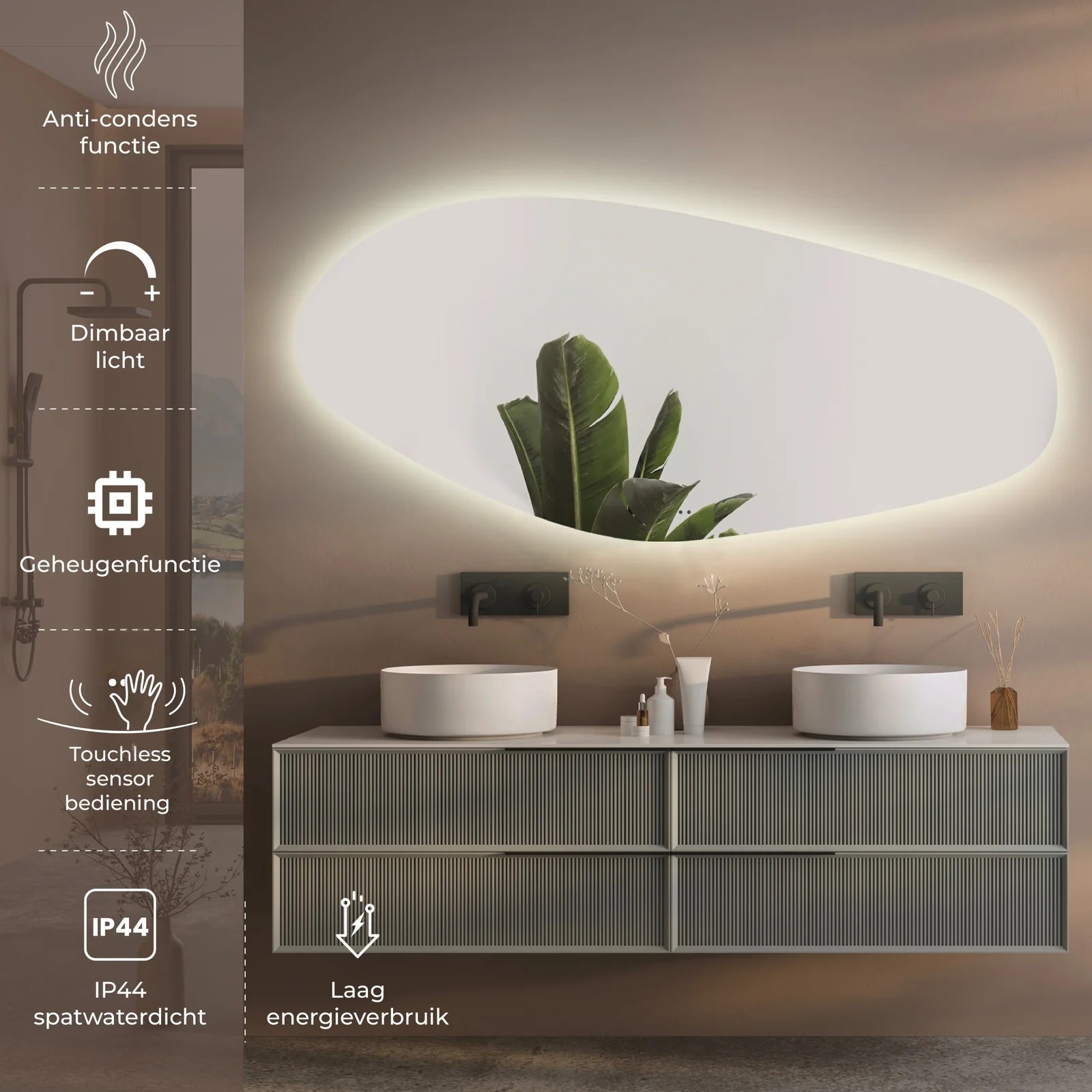 Sanoblu River Badkamerspiegel | Organisch | Met LED verlichting 120 x 60 cm 5