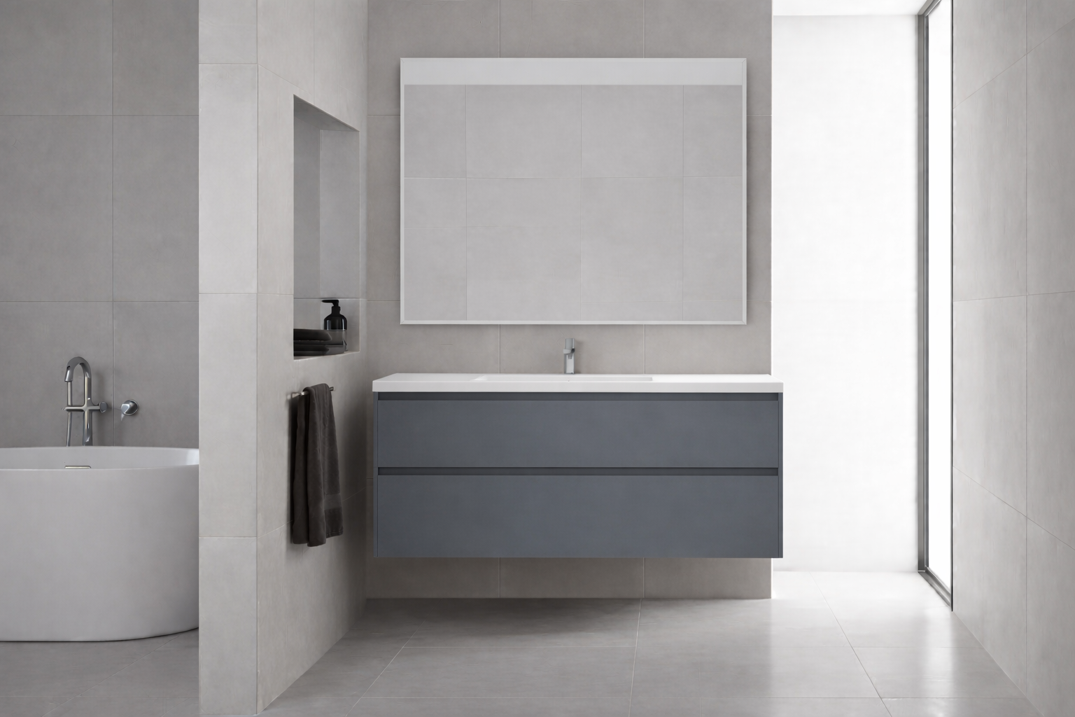 SanoBlu Pure wastafelmeubel 100 cm steenblauw met keramische wastafel