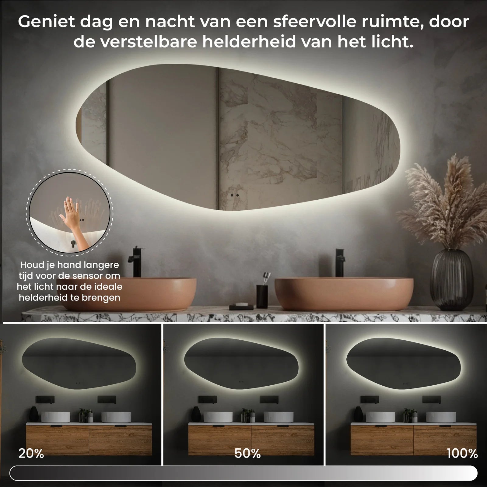 Sanoblu River Badkamerspiegel | Organisch | Met LED verlichting 120 x 60 cm