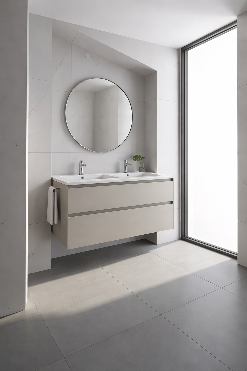 SanoBlu Pure wastafelmeubel 120 cm cashmere grijs met dubbele keramische wastafel 3