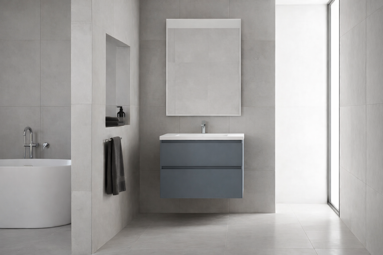 SanoBlu Pure wastafelmeubel 60 cm steenblauw met keramische wastafel