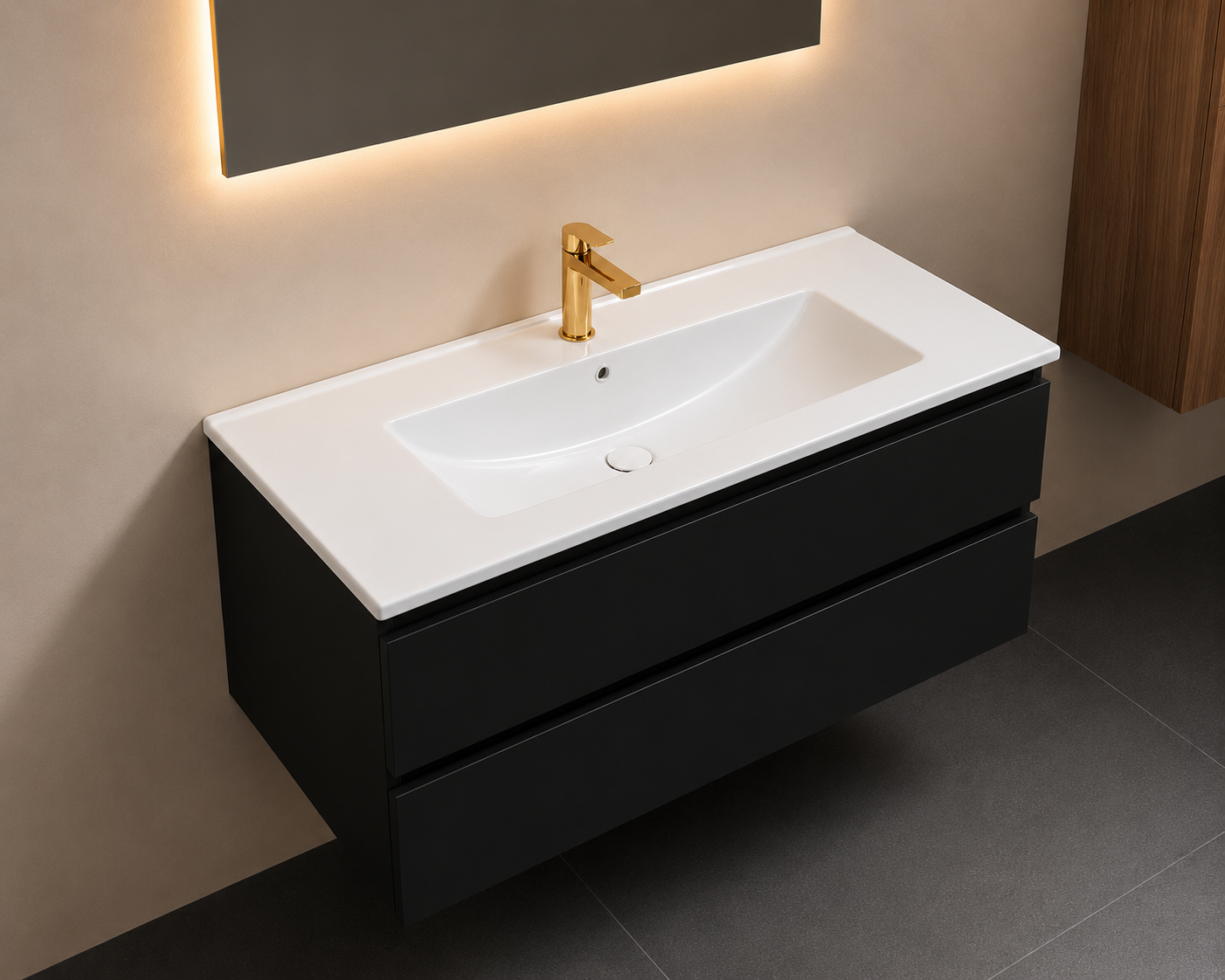 SanoBlu Sella badkamer meubel 100 cm zwart met keramische wastafel