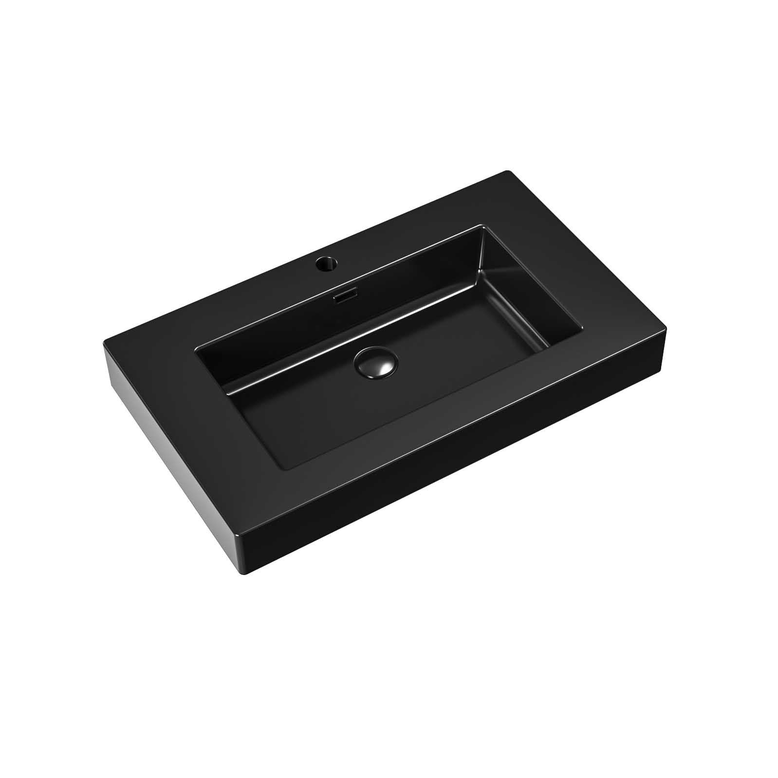 SanoBlu Orosei badkamer meubel 80 cm walnoot ribbelfront met mat zwarte wastafel 6