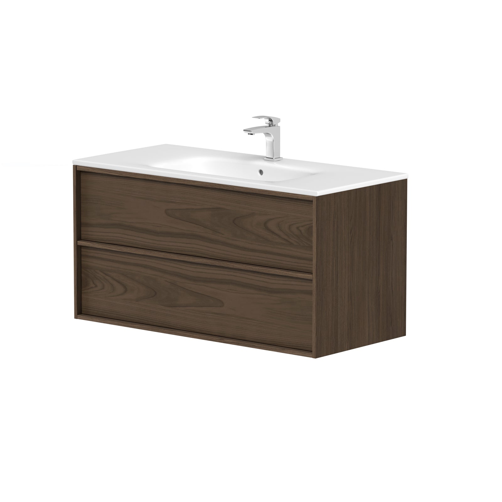 SanoBlu Riva wastafelmeubel 100 cm echt eikenfineer bruin met keramische wastafel