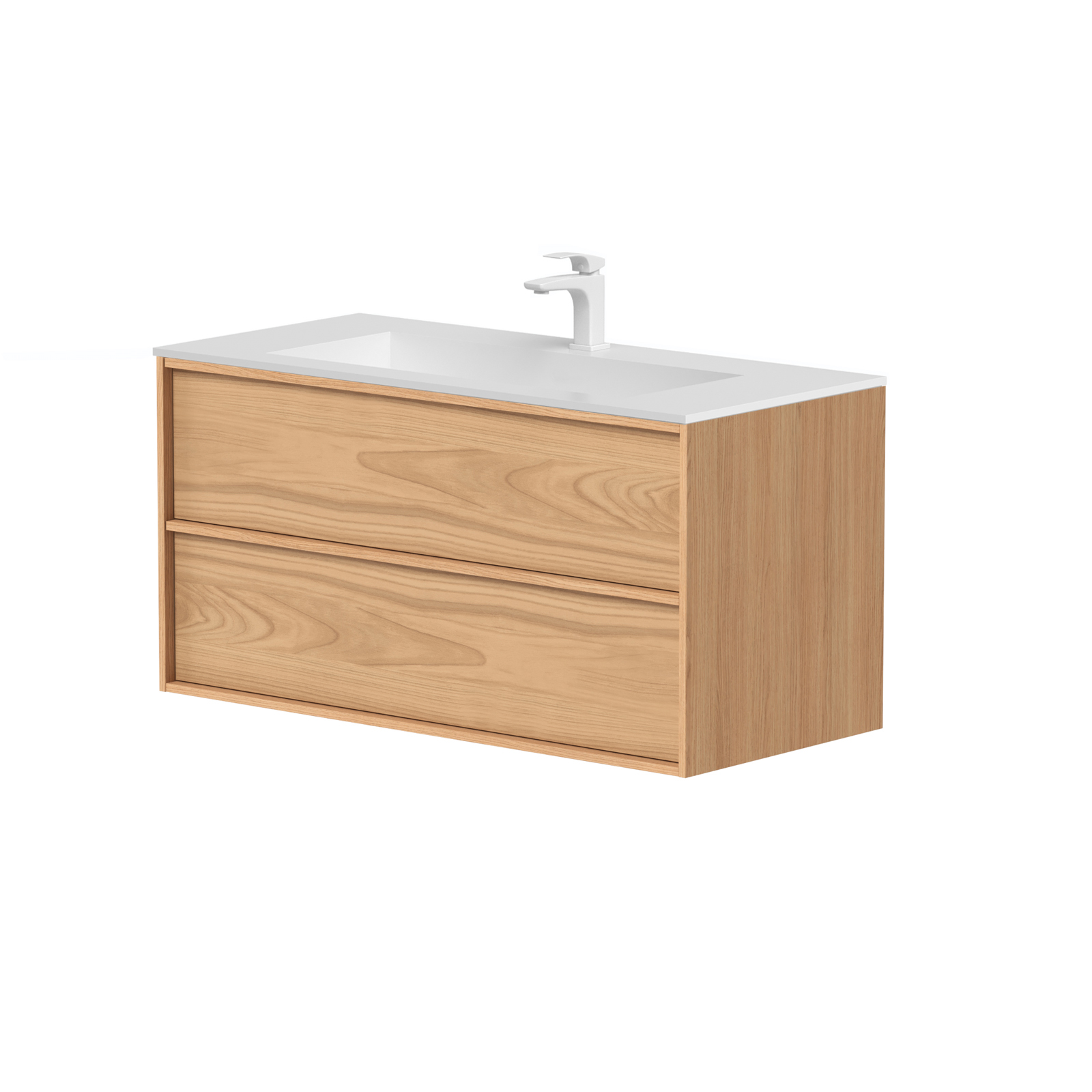 SanoBlu Riva wastafelmeubel 100 cm echt eikenfineer naturel met corian wastafel