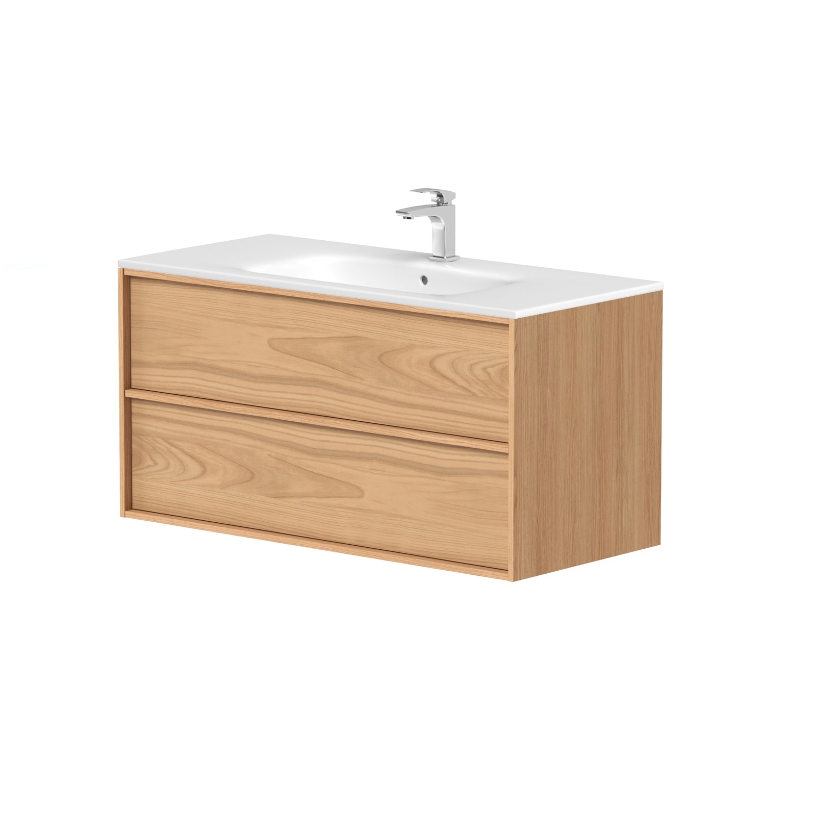 SanoBlu Riva wastafelmeubel 100 cm echt eikenfineer naturel met keramische wastafel 3