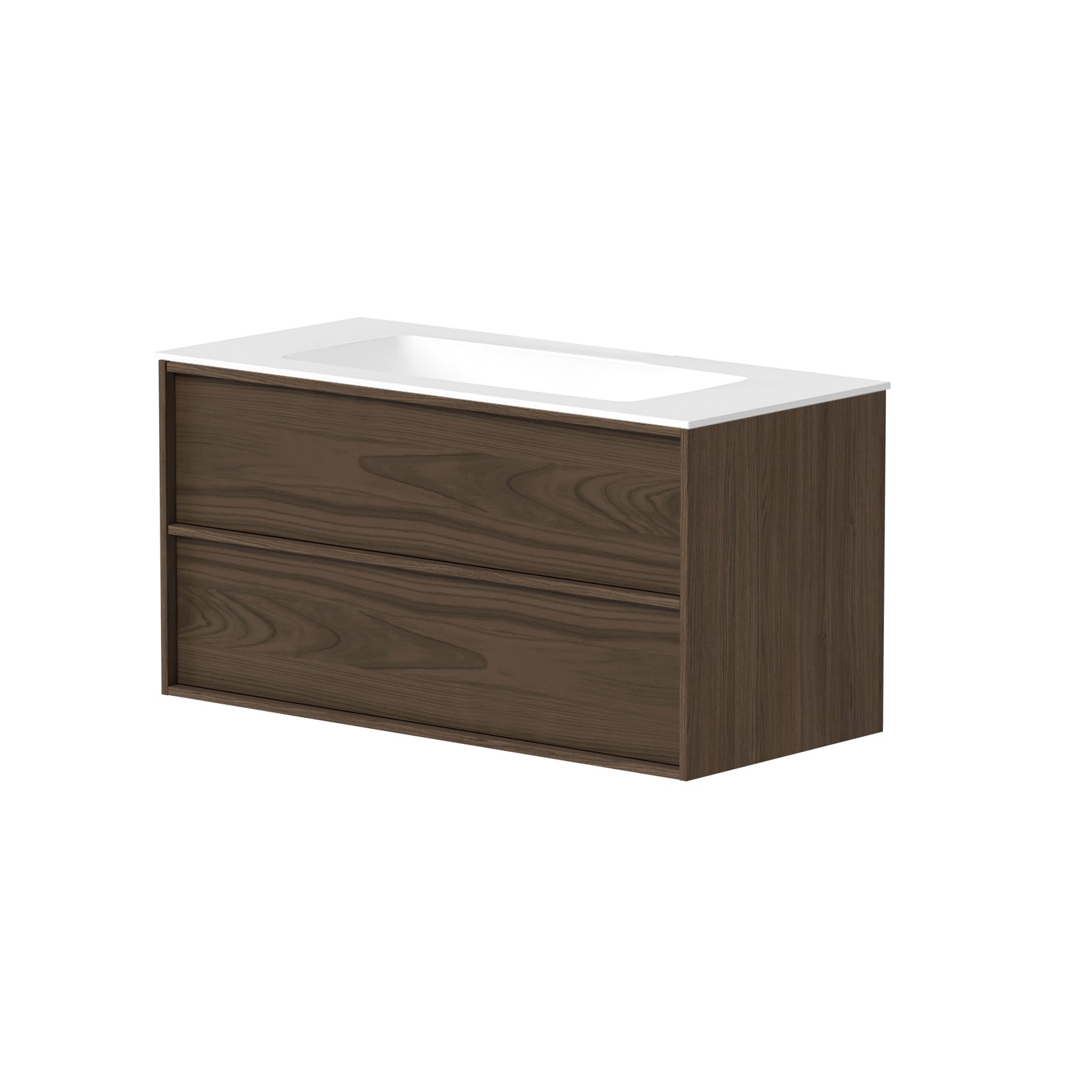 SanoBlu Riva wastafelmeubel 100 cm echt eikenfineer bruin met solid surface wastafel