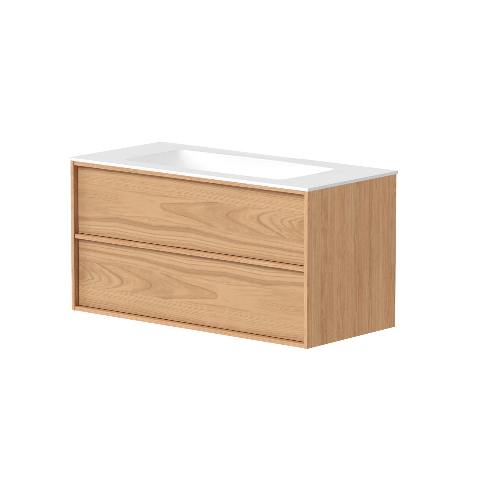 SanoBlu Riva wastafelmeubel 100 cm echt eikenfineer naturel met solid surface wastafel 5