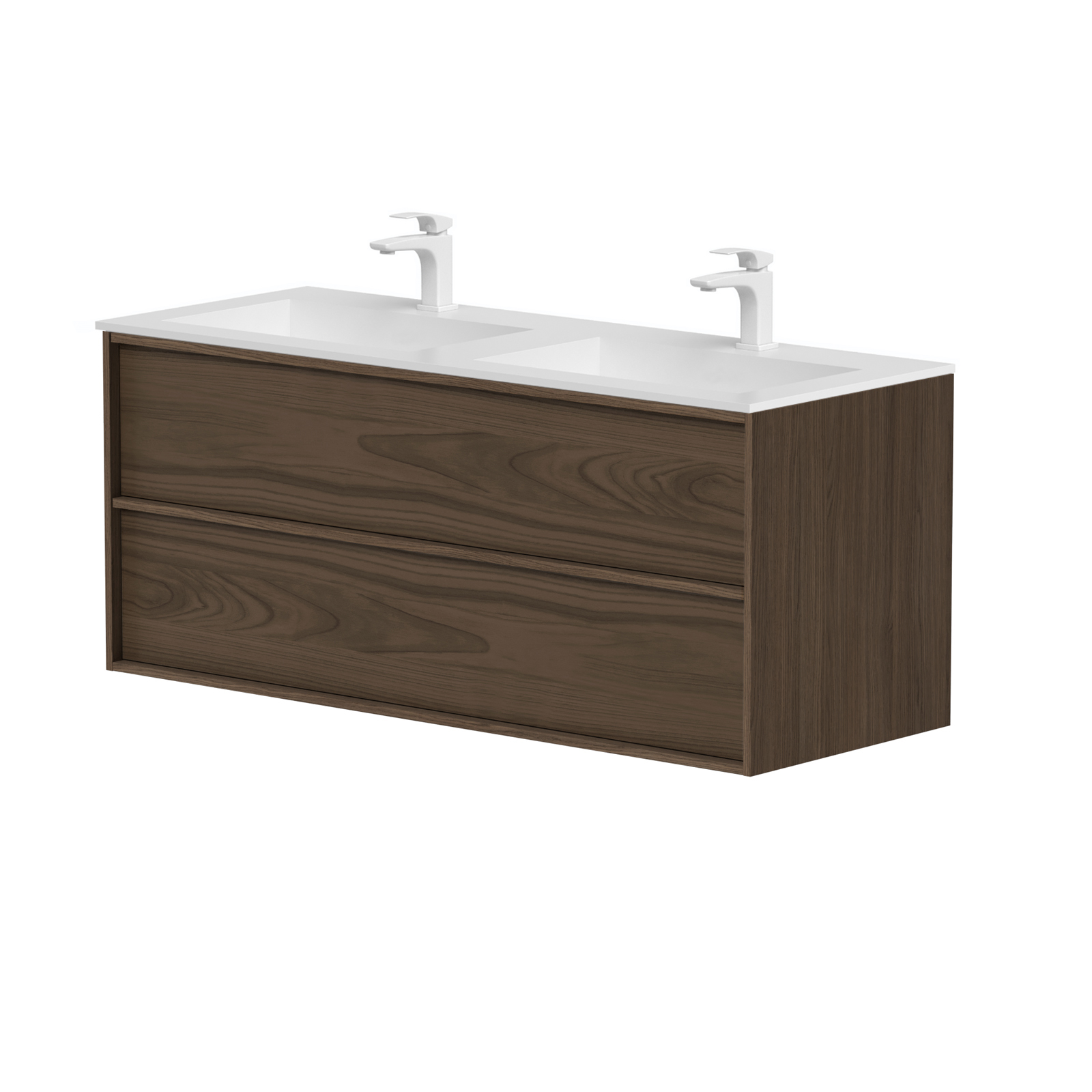 SanoBlu Riva wastafelmeubel 120 cm echt eikenfineer bruin met corian dubbele wastafel
