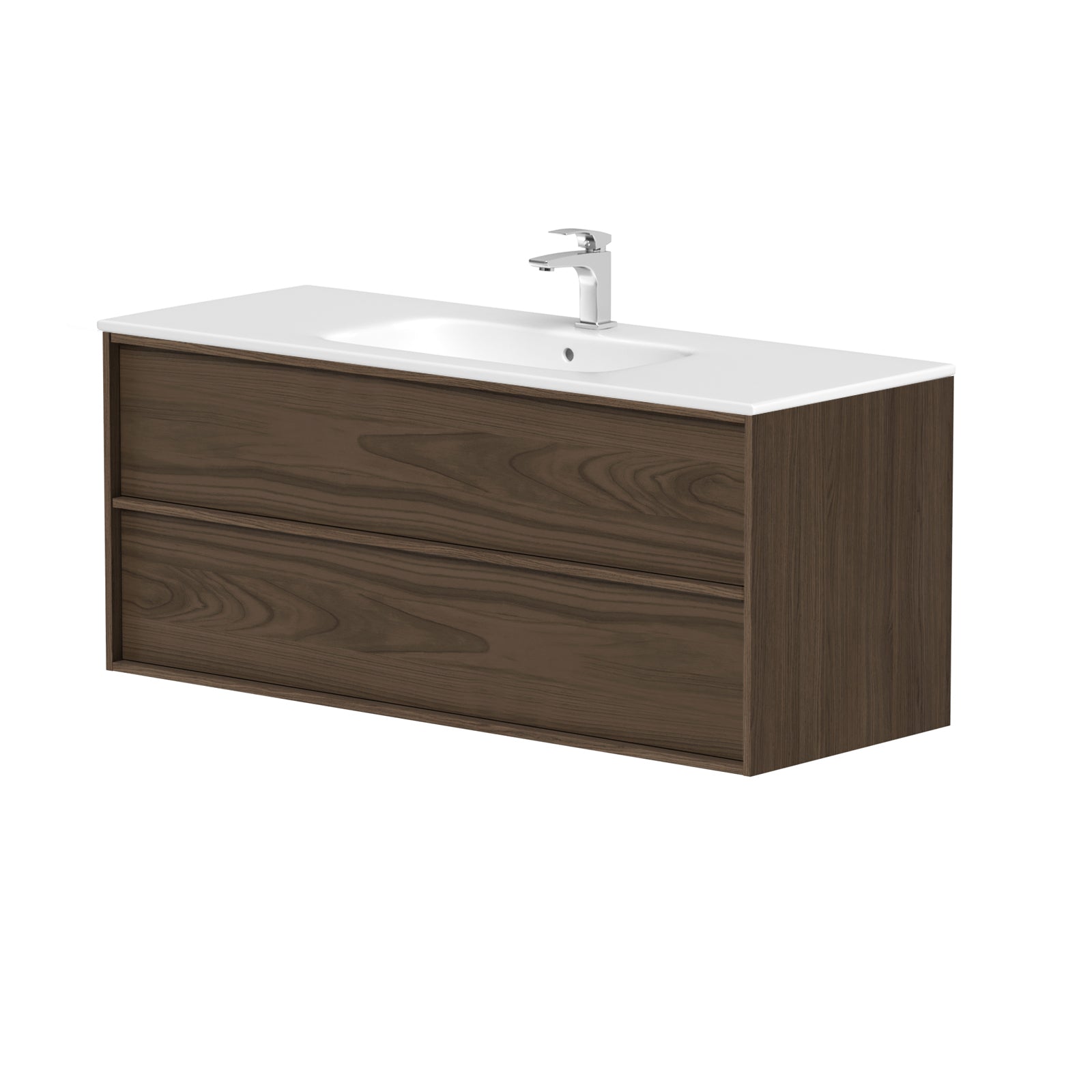 SanoBlu Riva wastafelmeubel 120 cm echt eikenfineer bruin met keramische wastafel