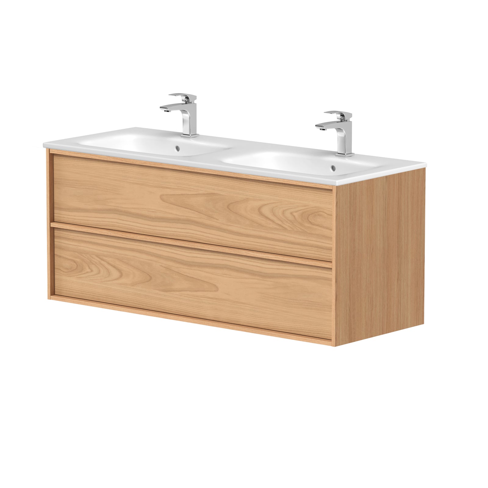SanoBlu Riva wastafelmeubel 120 cm echt eikenfineer naturel met corian dubbele wastafel