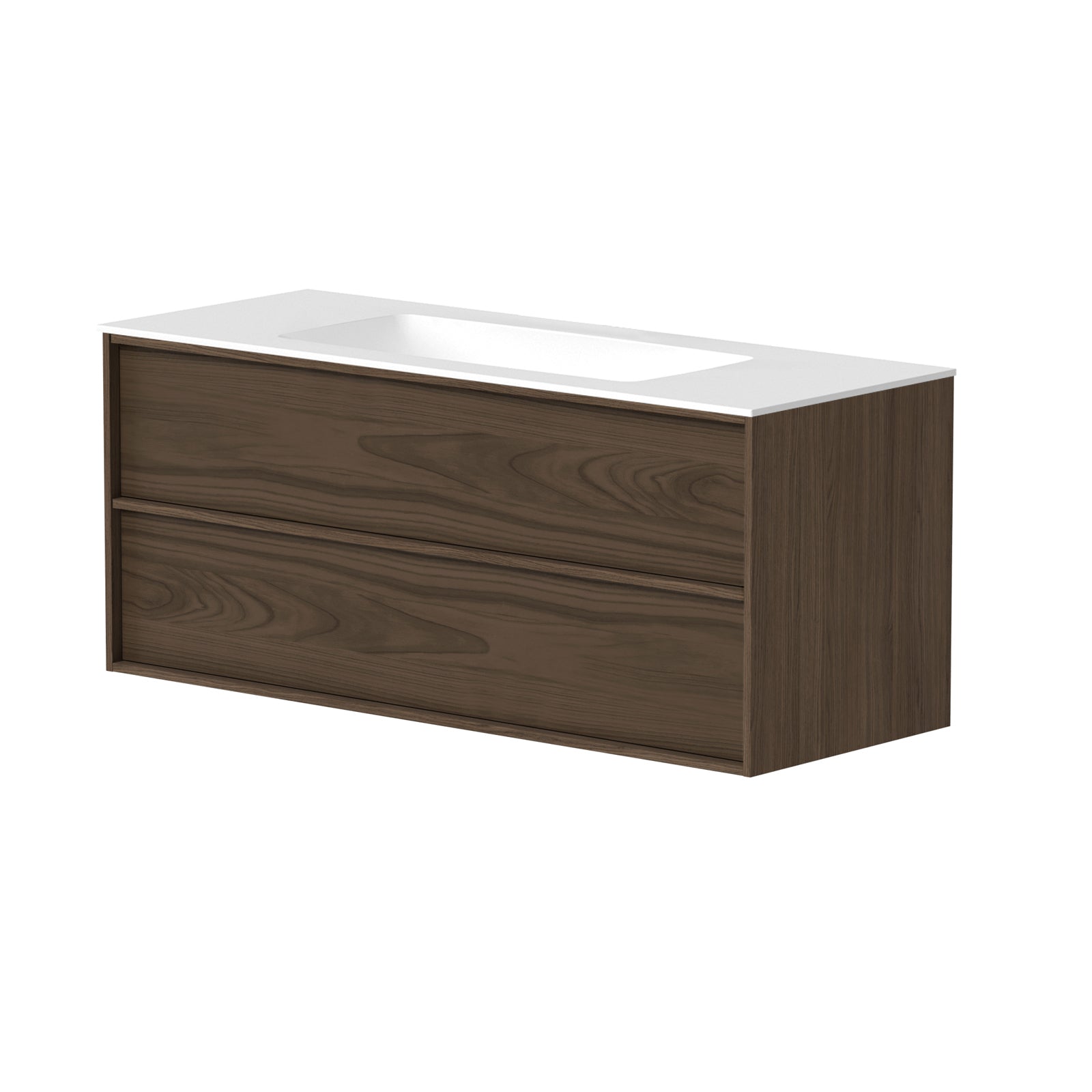 SanoBlu Riva wastafelmeubel 120 cm echt eikenfineer bruin met solid surface wastafel