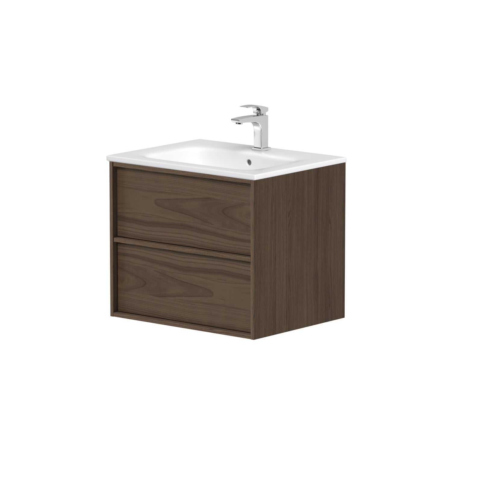 SanoBlu Riva wastafelmeubel 60 cm echt eikenfineer bruin met keramische wastafel