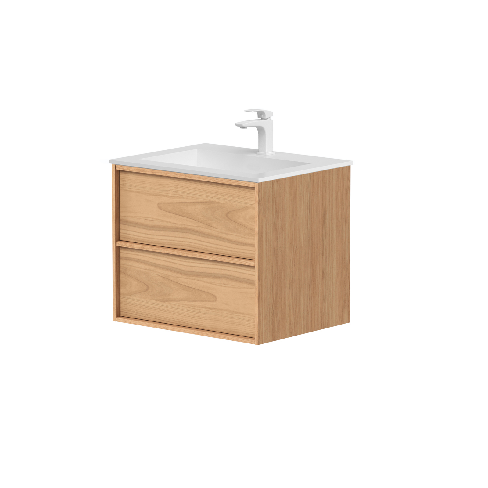 SanoBlu Riva wastafelmeubel 60 cm echt eikenfineer naturel met corian wastafel
