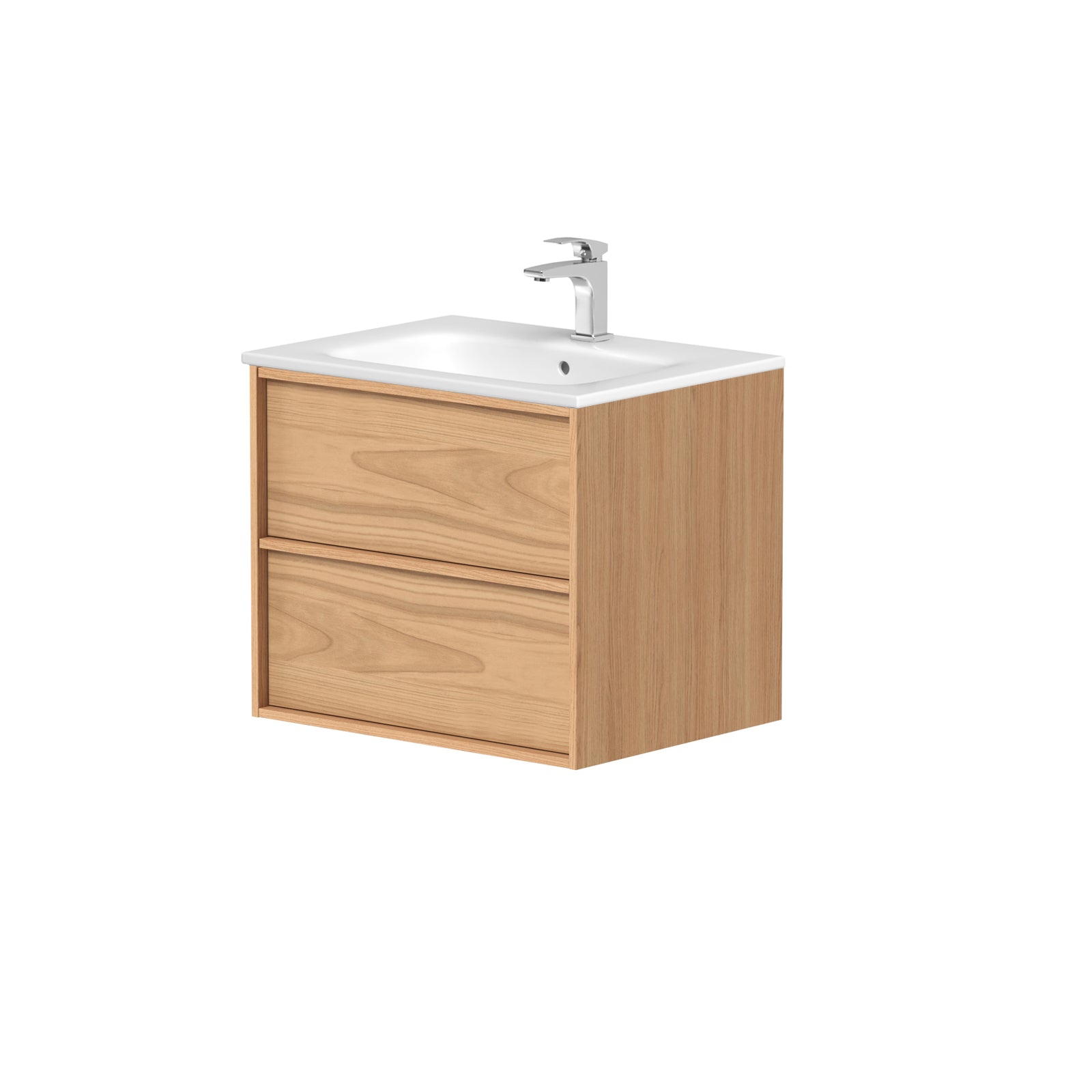 SanoBlu Riva wastafelmeubel 60 cm echt eikenfineer naturel met keramische wastafel