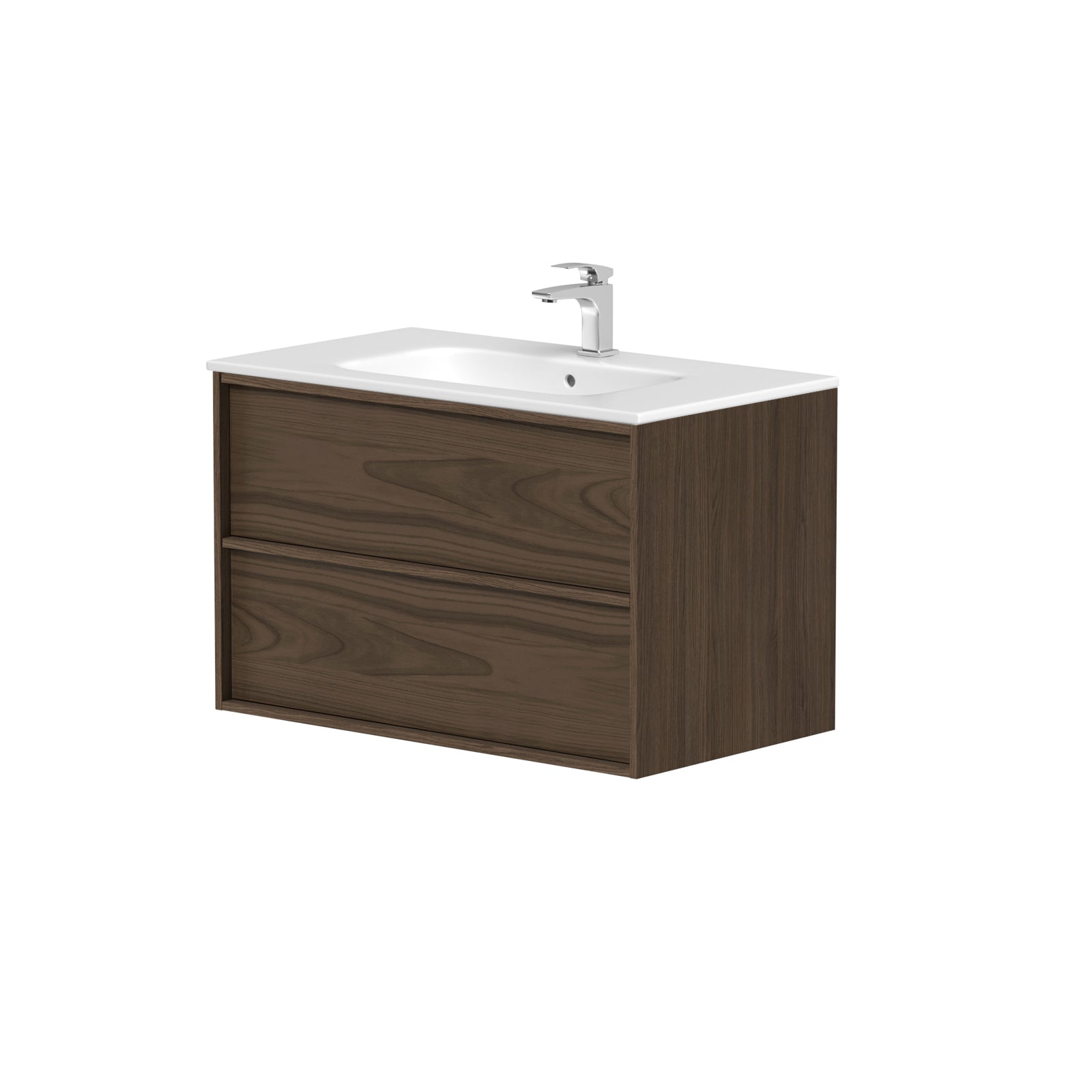 SanoBlu Riva wastafelmeubel 80 cm echt eikenfineer bruin met keramische wastafel