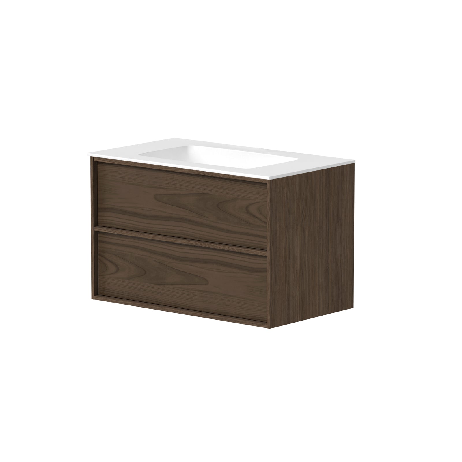 SanoBlu Riva wastafelmeubel 80 cm echt eikenfineer bruin met solid surface wastafel