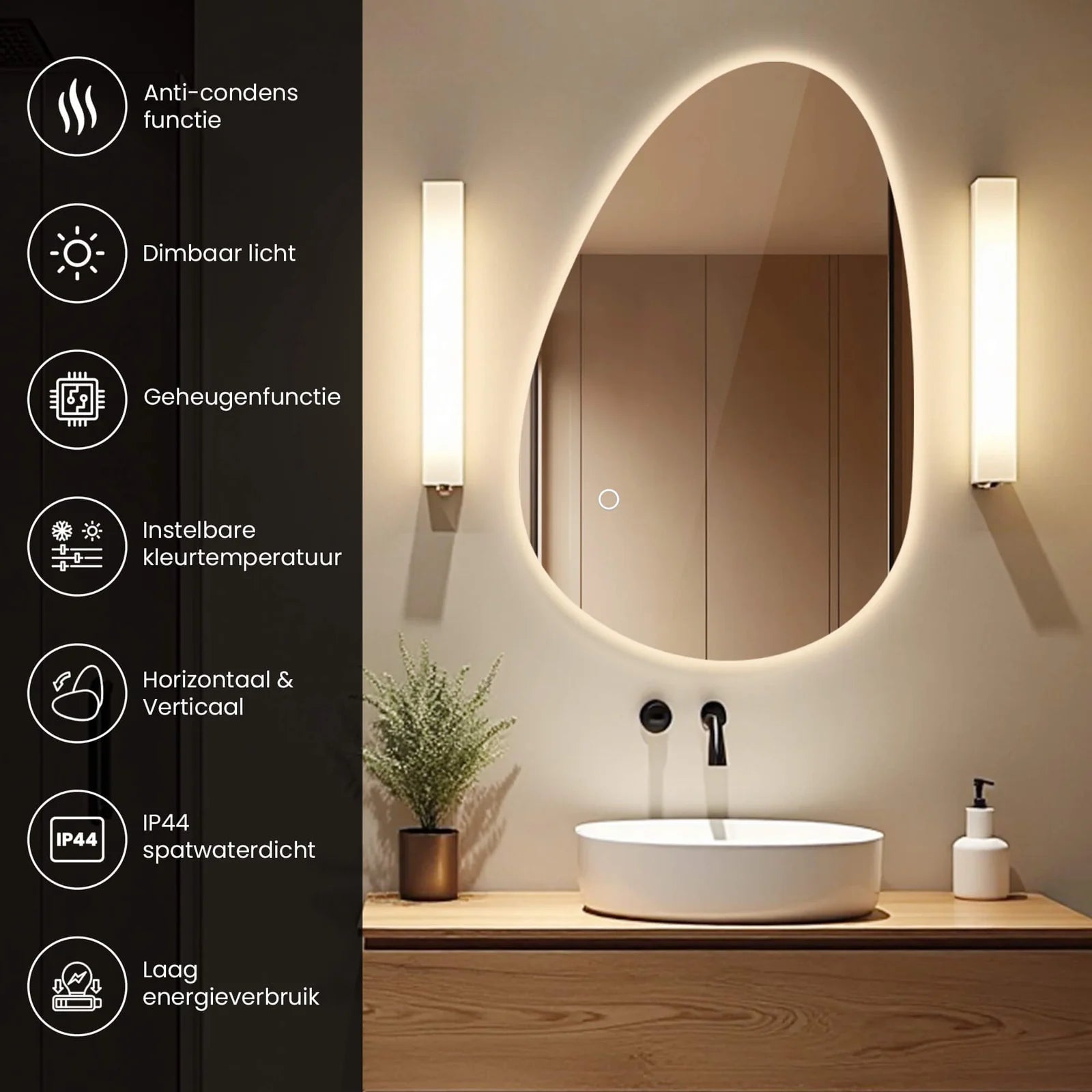 Sanoblu Aura Badkamerspiegel | Organisch | Met LED verlichting 90 cm 5