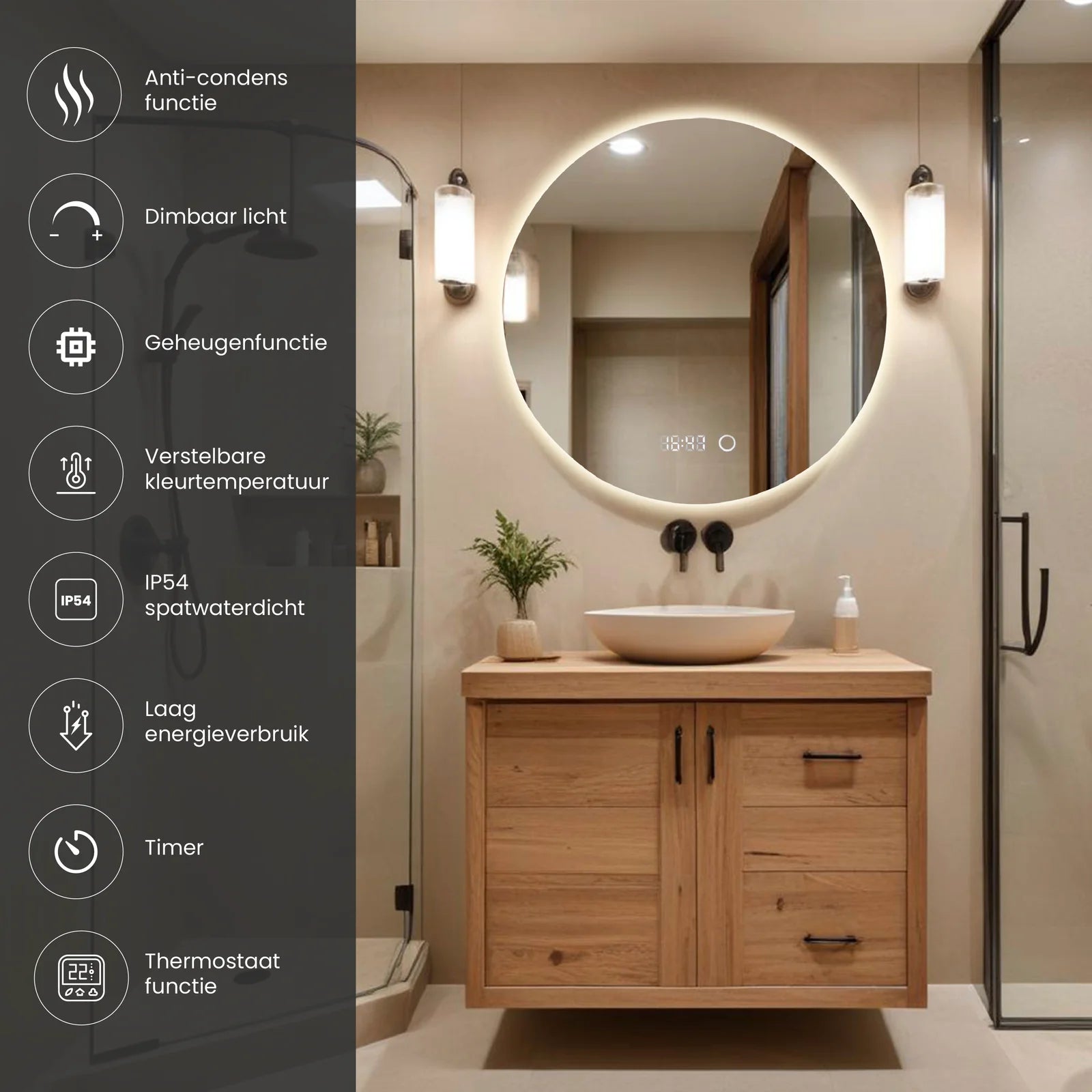 Sanoblu Richmond Badkamerspiegel | Rond | Met LED verlichting 60 cm 4