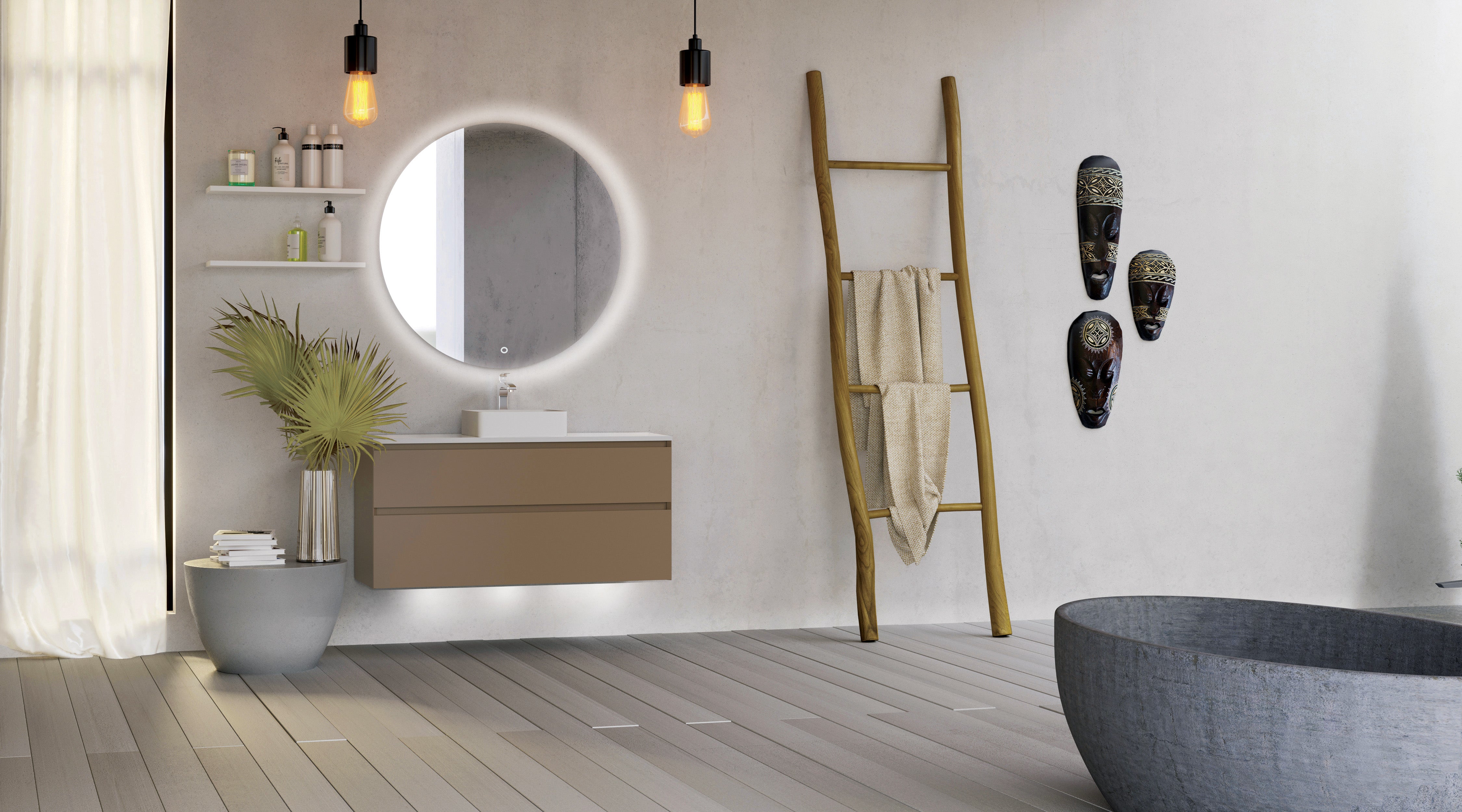 SanoBlu Pure wastafelmeubel 60 cm cacao bruin met keramische wastafel 4