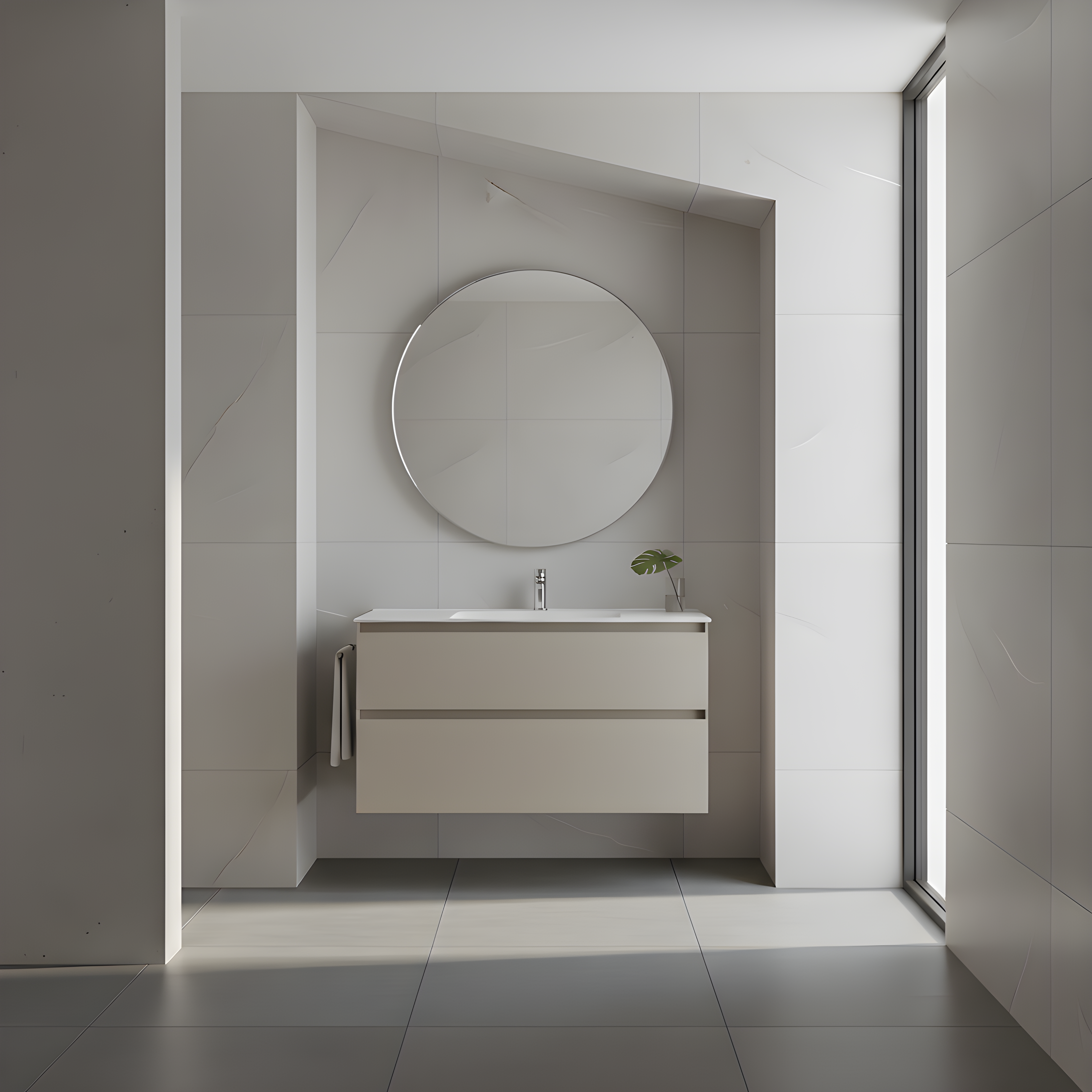SanoBlu Pure wastafelmeubel 100 cm cashmere grijs met solid surface wastafel 1