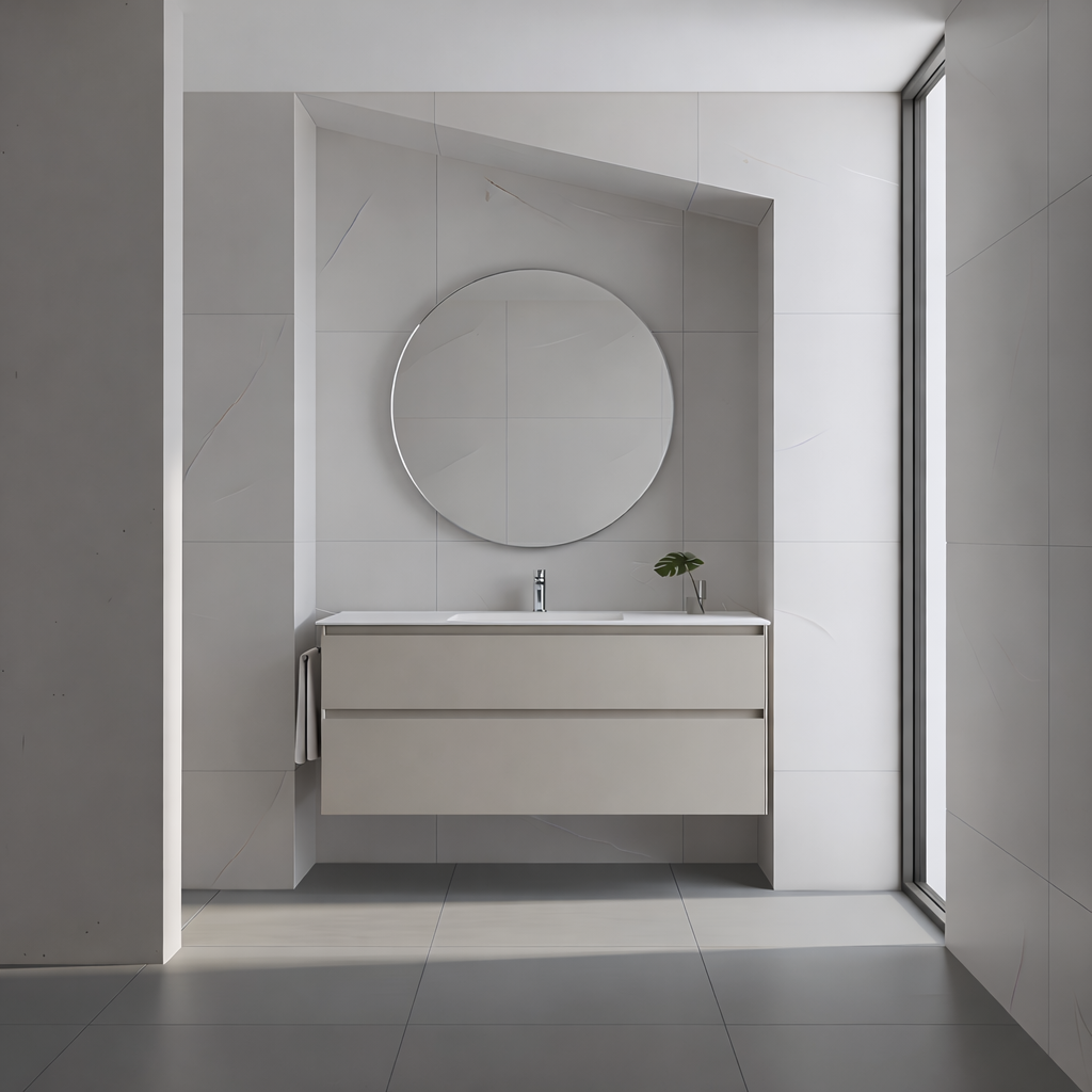SanoBlu Pure wastafelmeubel 120 cm cashmere grijs met solid surface wastafel 1