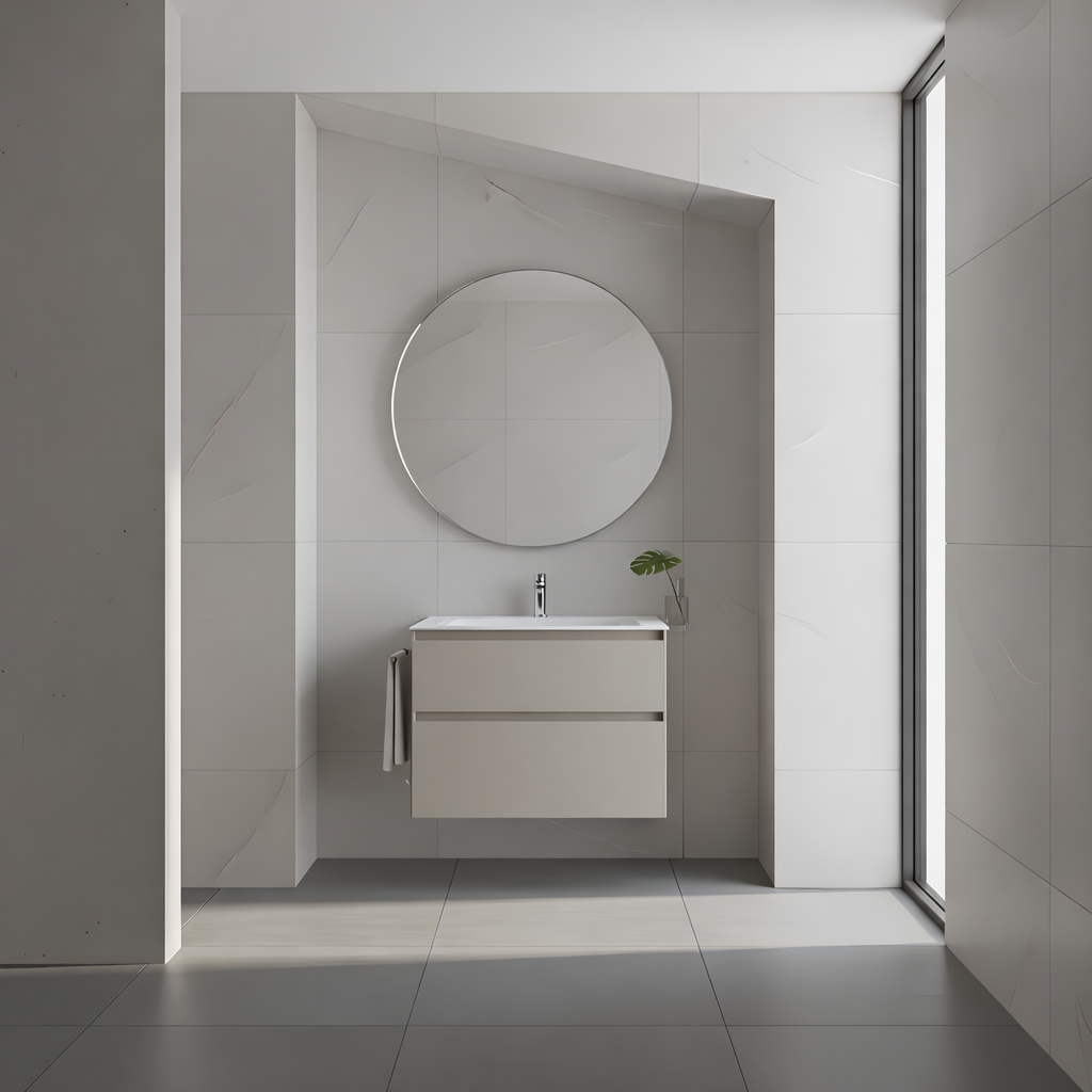 SanoBlu Pure wastafelmeubel 60 cm cashmere grijs met solid surface wastafel 1
