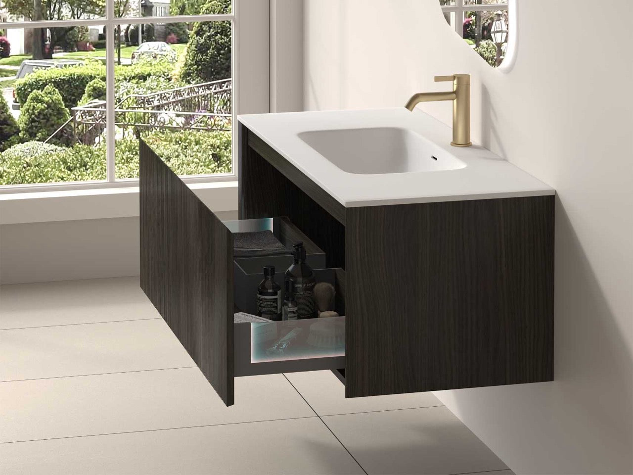 SanoBlu Lima wastafelmeubel 100 cm zwart walnoot met solid surface wastafel 4