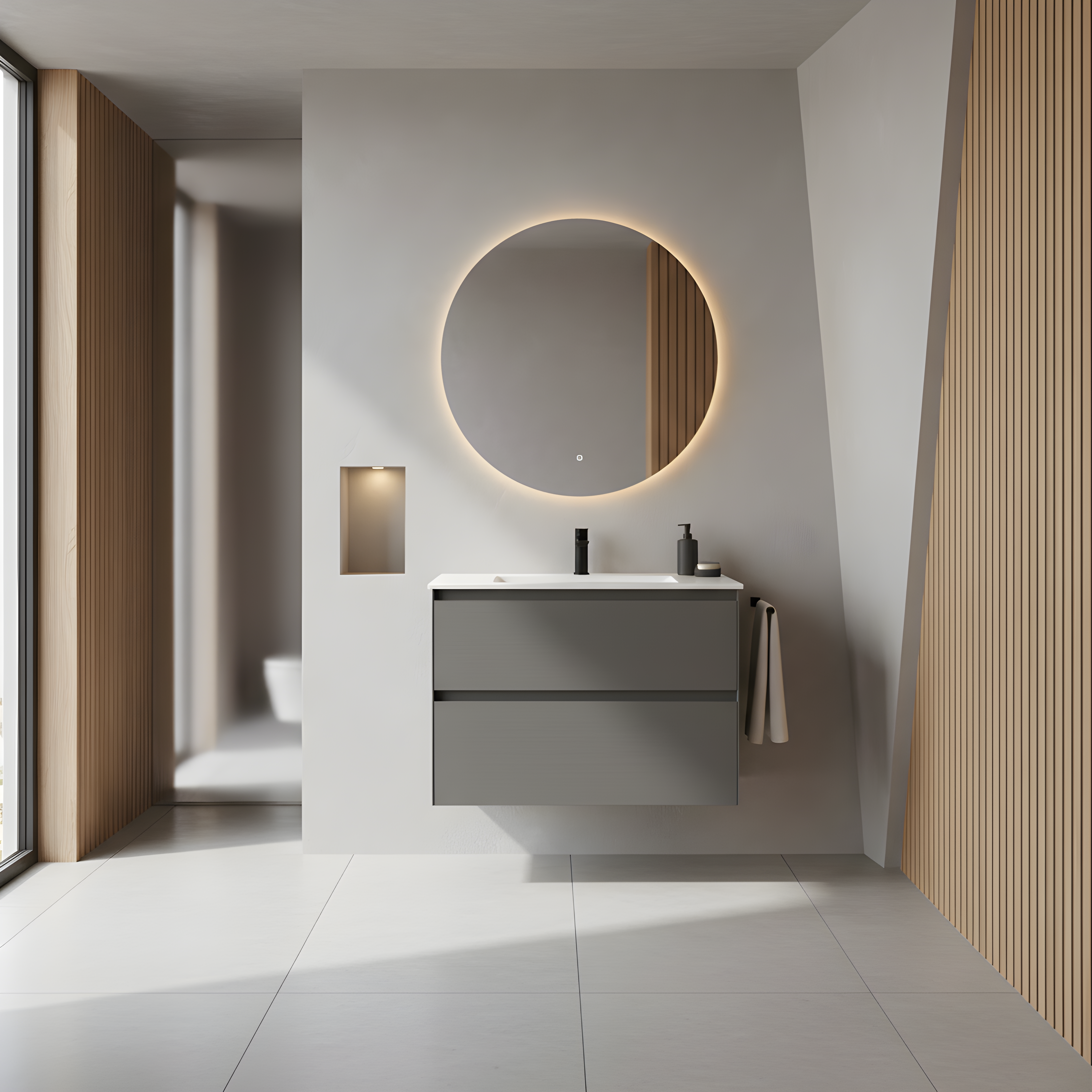 SanoBlu Pure wastafelmeubel 80 cm steengrijs met solid surface wastafel 1