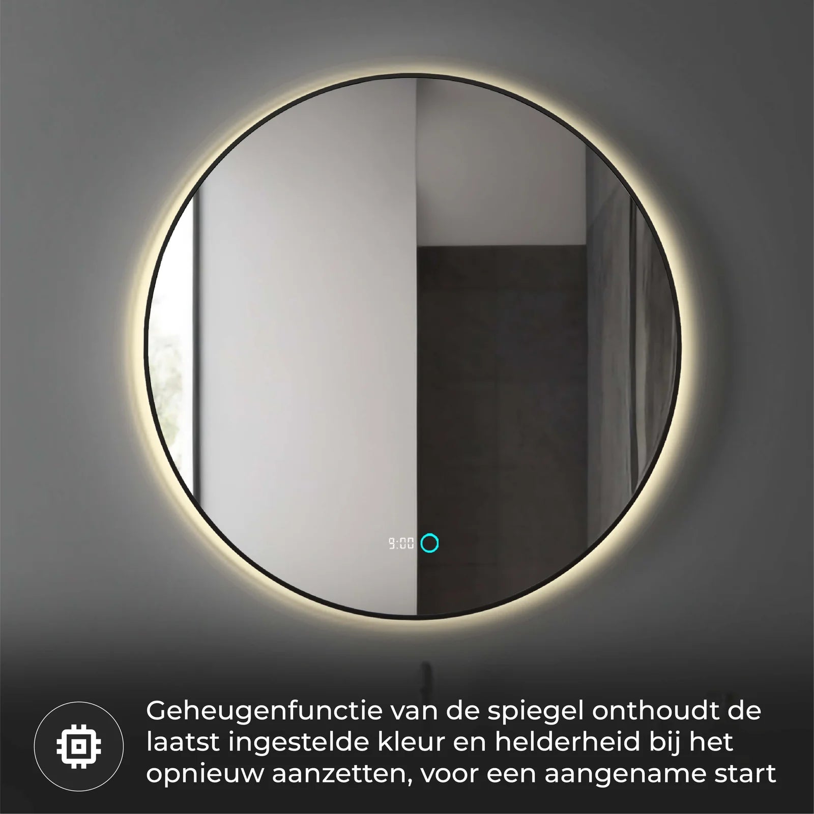 Sanoblu Neon Ronde Badkamerspiegel met zwarte frame LED verlichting en verwarming 120 cm 6