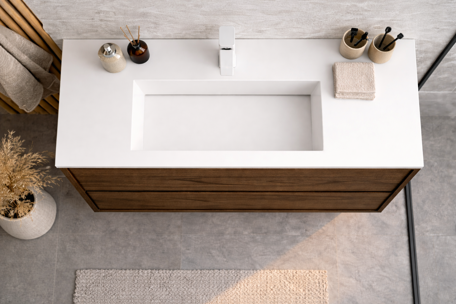SanoBlu Riva wastafelmeubel 100 cm echt eikenfineer bruin met corian wastafel