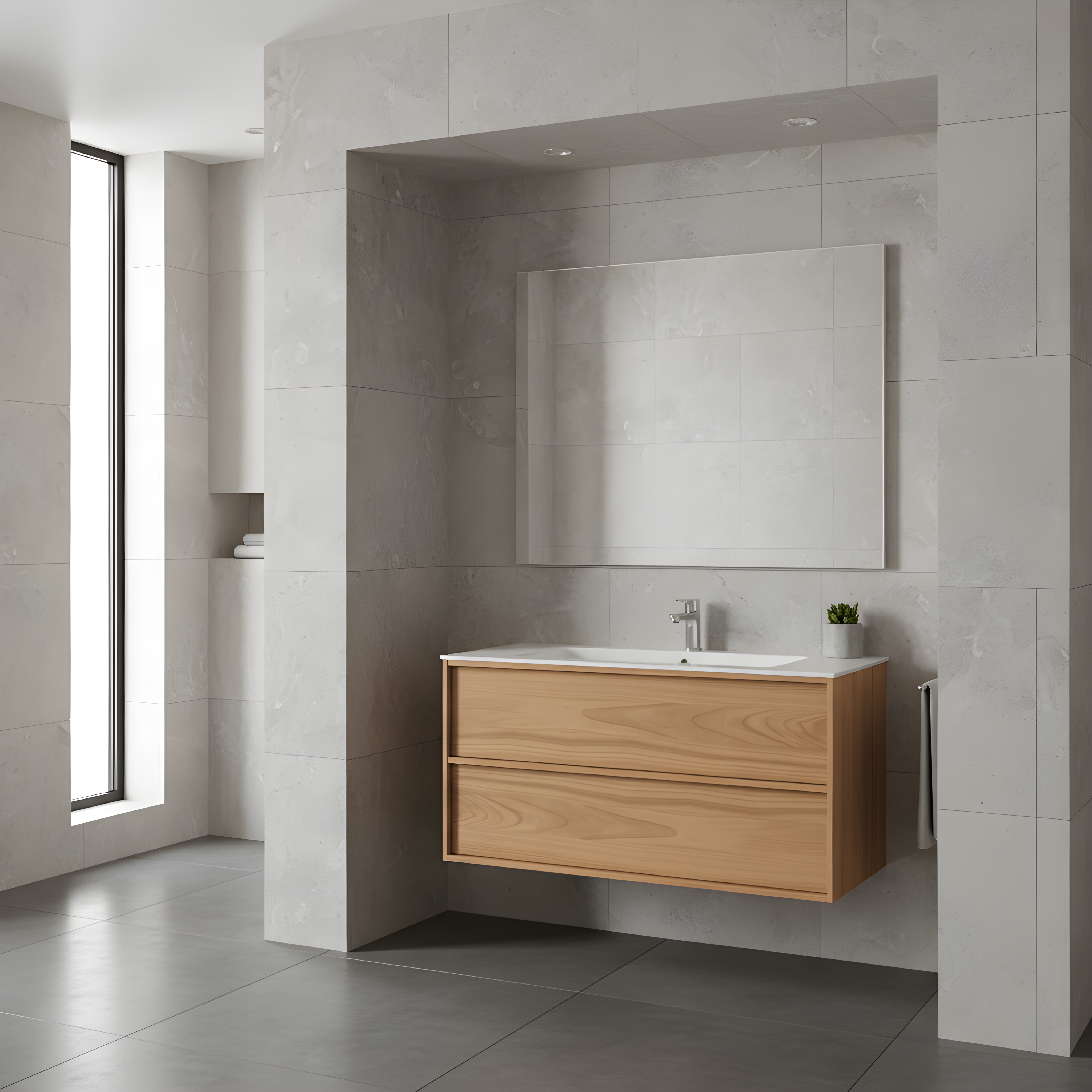 SanoBlu Riva wastafelmeubel 100 cm echt eikenfineer naturel met keramische wastafel