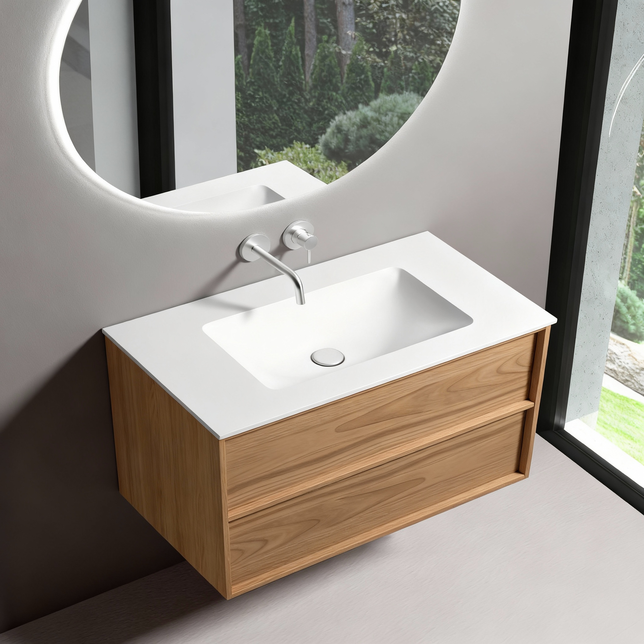 SanoBlu Riva wastafelmeubel 120 cm echt eikenfineer naturel met solid surface wastafel 3