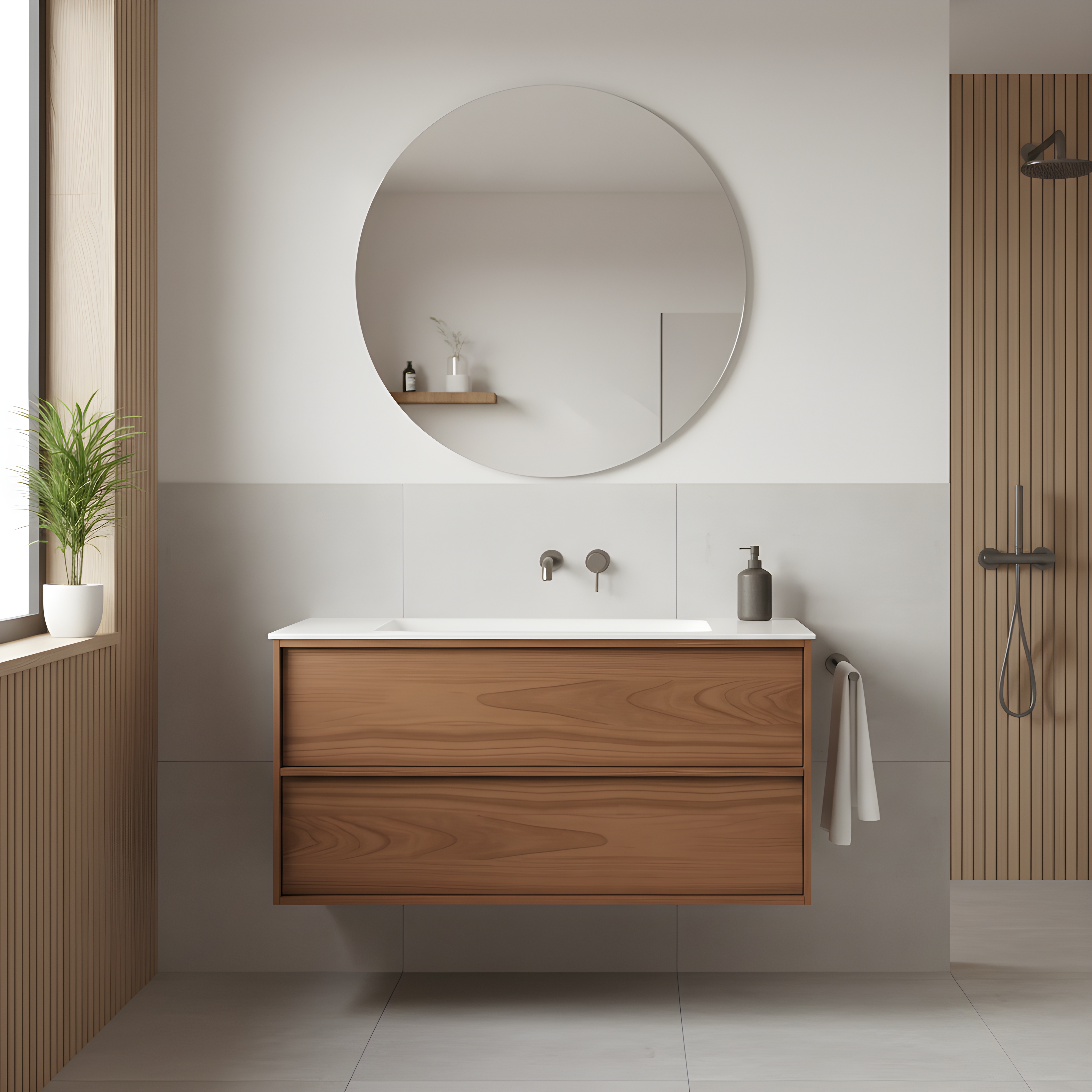SanoBlu Riva wastafelmeubel 120 cm echt eikenfineer koper met corian wastafel