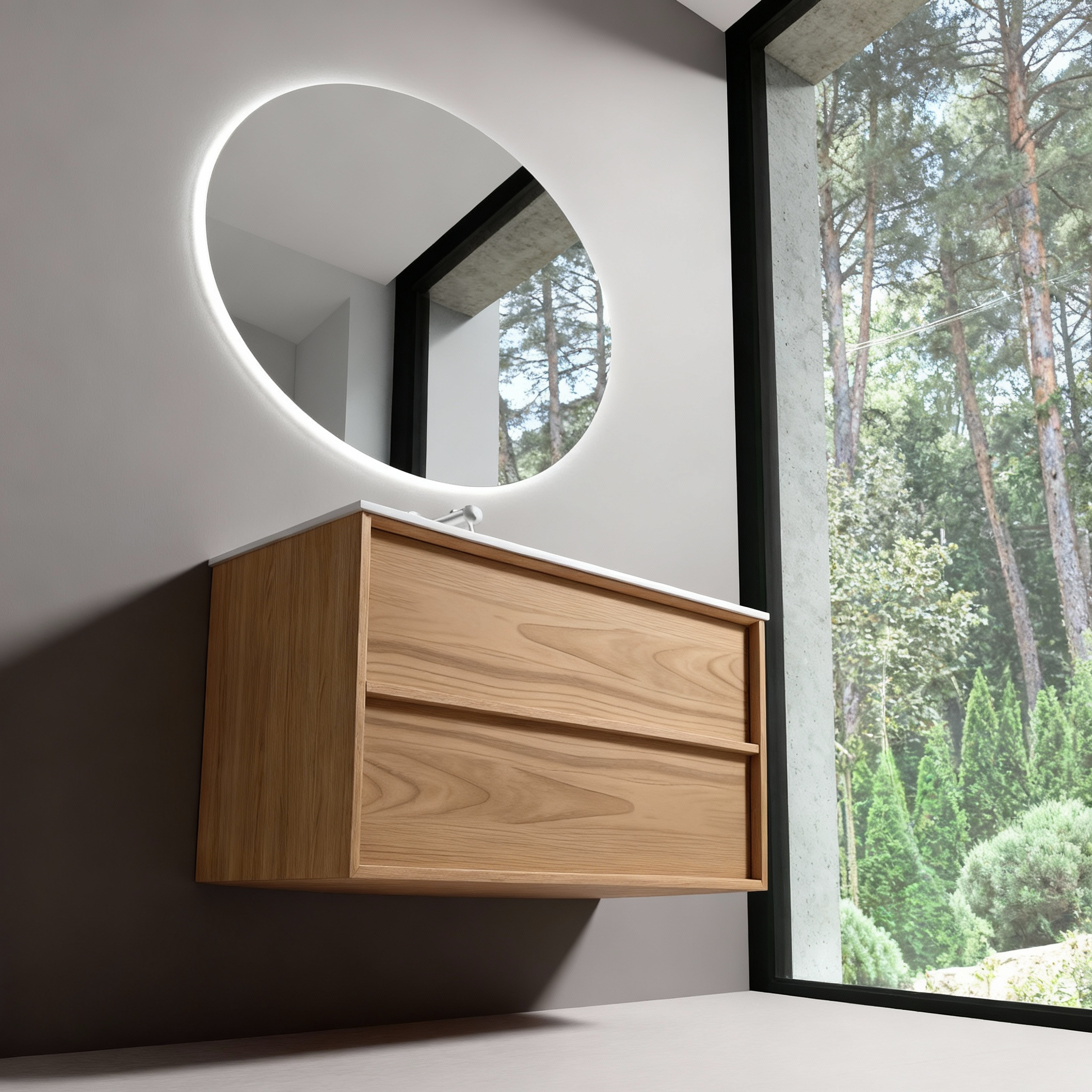 SanoBlu Riva wastafelmeubel 80 cm echt eikenfineer naturel met solid surface wastafel 6