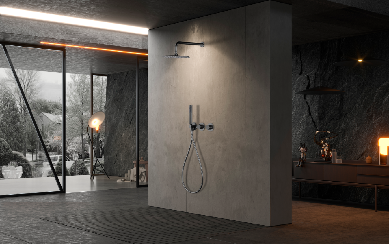 SanoBlu Flow inbouw regendouche black gun metal met 30 cm douchekop