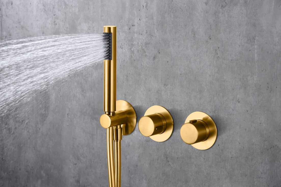 SanoBlu Flow inbouw regendouche geborsteld goud met 30 cm douchekop