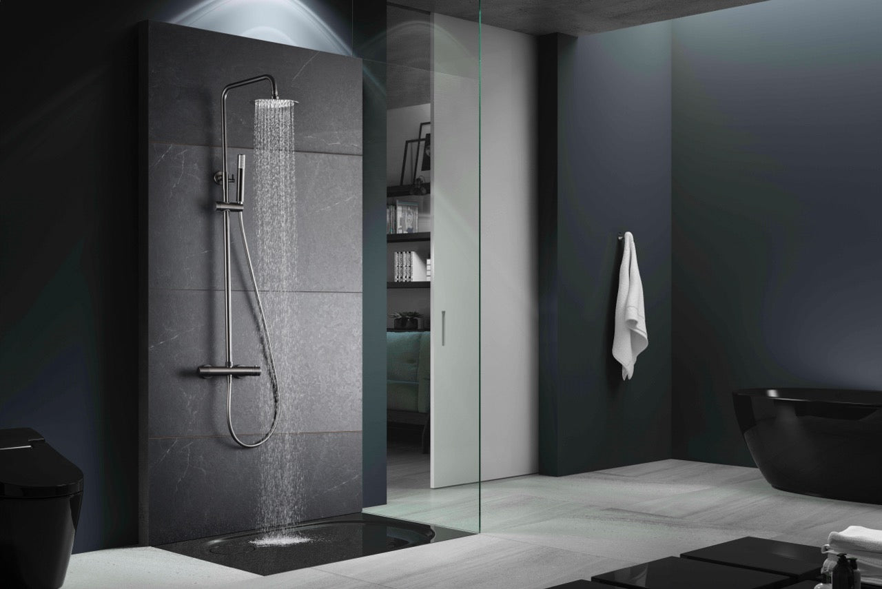 SanoBlu Flow opbouw regendouche black gun metal met 25 cm douchekop