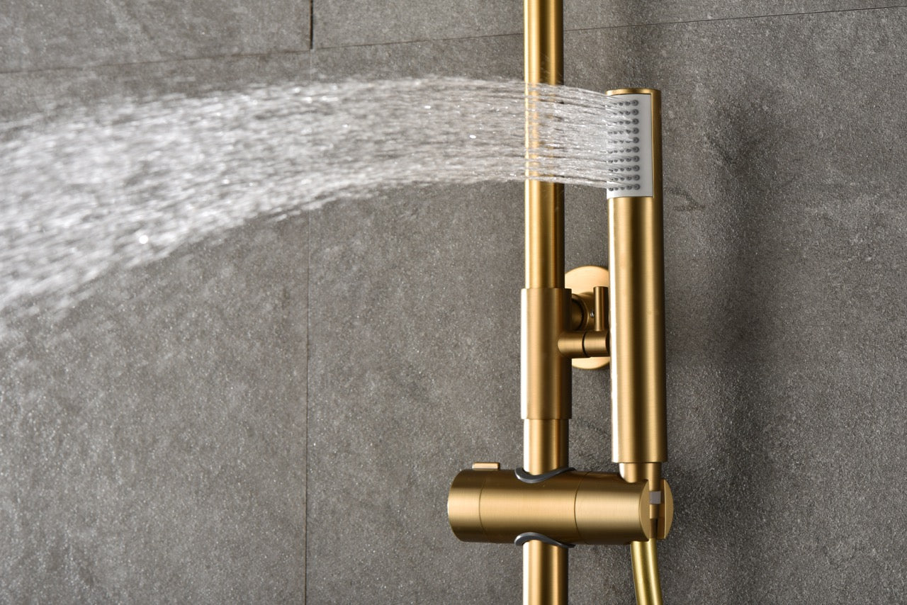 SanoBlu Flow opbouw regendouche geborsteld goud met 25 cm douchekop 5