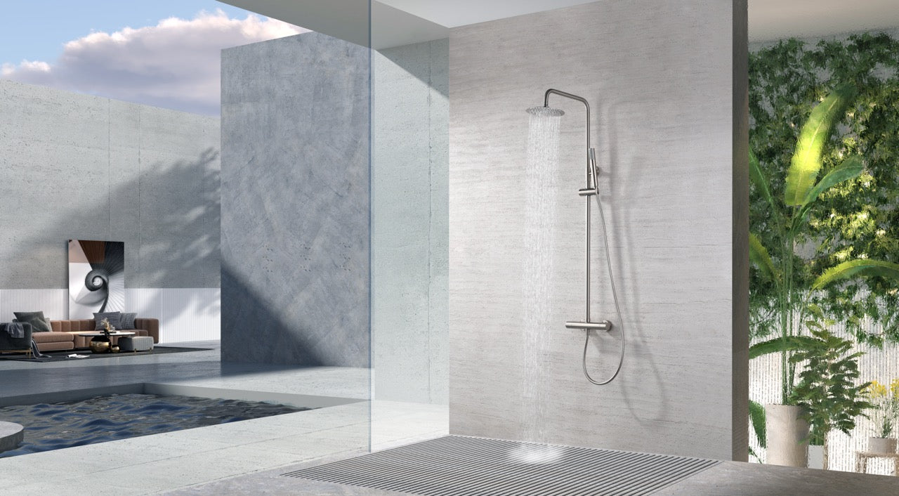 SanoBlu Flow opbouw regendouche geborsteld nikkel met 30 cm douchekop