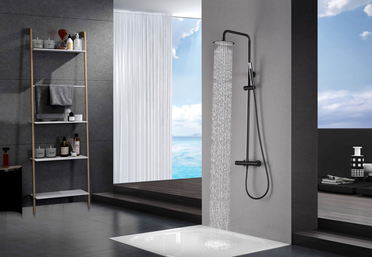 SanoBlu Flow opbouw regendouche mat zwart met 30 cm douchekop