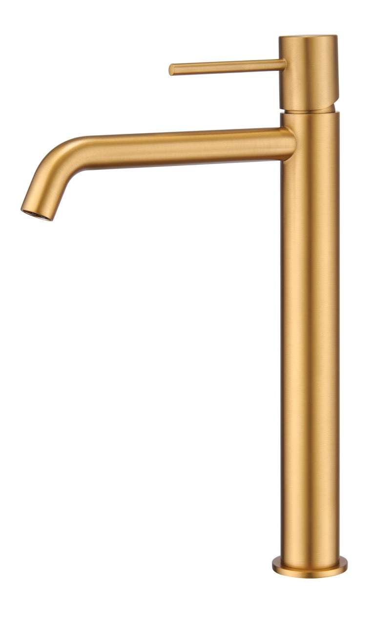 SanoBlu Flow wastafelkraan hoog geborsteld goud 8