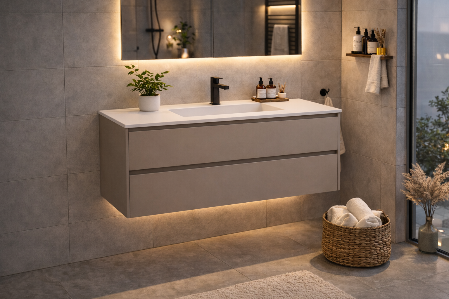 SanoBlu Pure wastafelmeubel 100 cm cacao bruin met corian wastafel