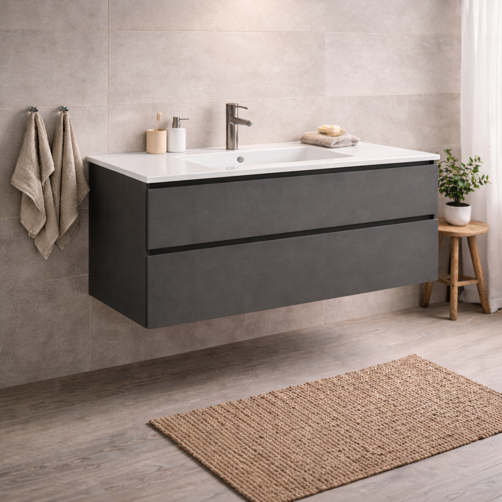SanoBlu Pure wastafelmeubel 120 cm antracietgrijs met keramische wastafel