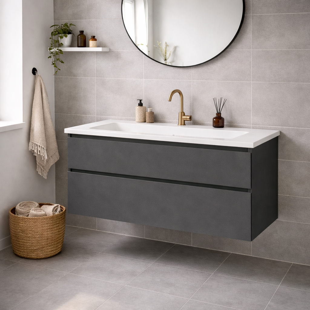 SanoBlu Pure wastafelmeubel 120 cm antracietgrijs met solid surface wastafel 1