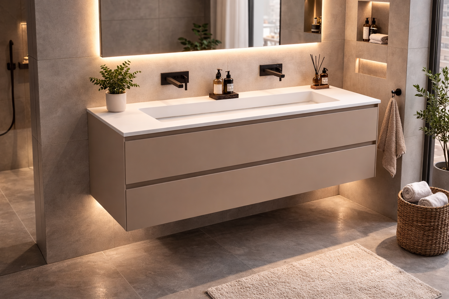 SanoBlu Pure wastafelmeubel 120 cm cacao bruin met corian wastafel