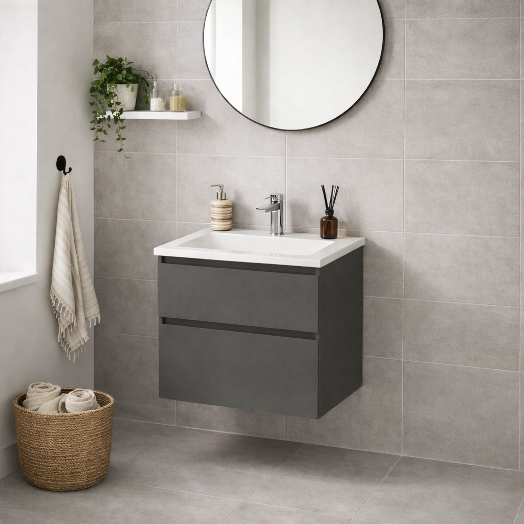 SanoBlu Pure wastafelmeubel 60 cm antracietgrijs met corian wastafel